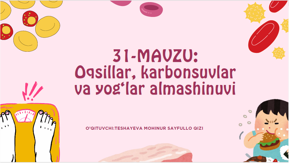 31-mavzu.Oqsillar,karbonsuvlar va yog’lar almashinuvi.